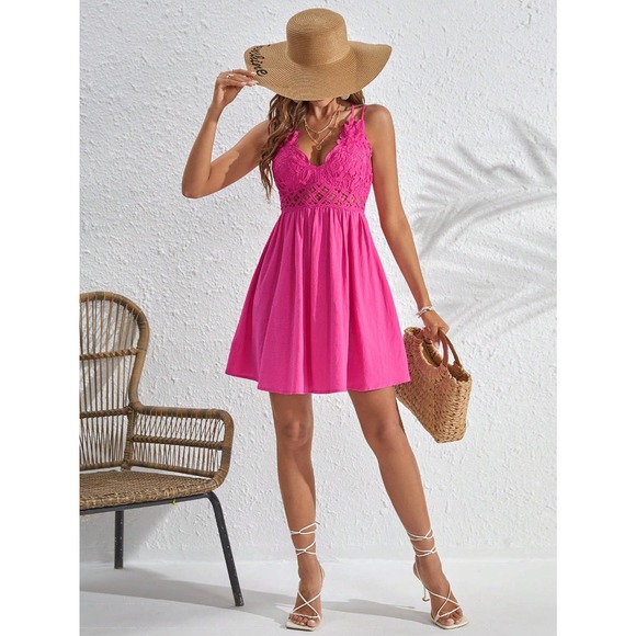 boho Guipure Lace Insert Cami mini Dress - Picture 4 of 8